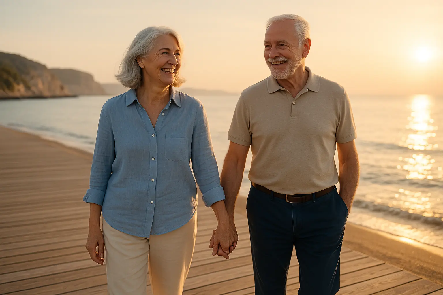 Couple de retraités heureux d'avoir trouvés une mutuelle senior pas chère sur un comparateur en ligne