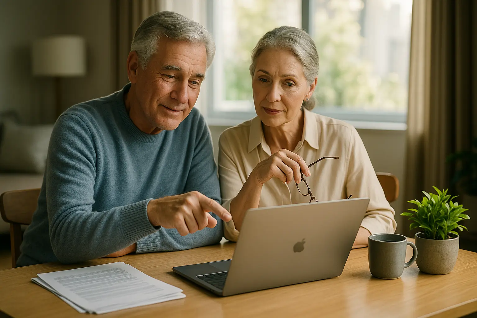 Couple de seniors souriants ayant trouvé une mutuelle senior adaptée