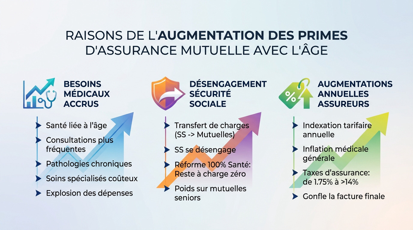 Graphique illustrant les raisons de l'augmentation des primes de mutuelle santé avec l'âge