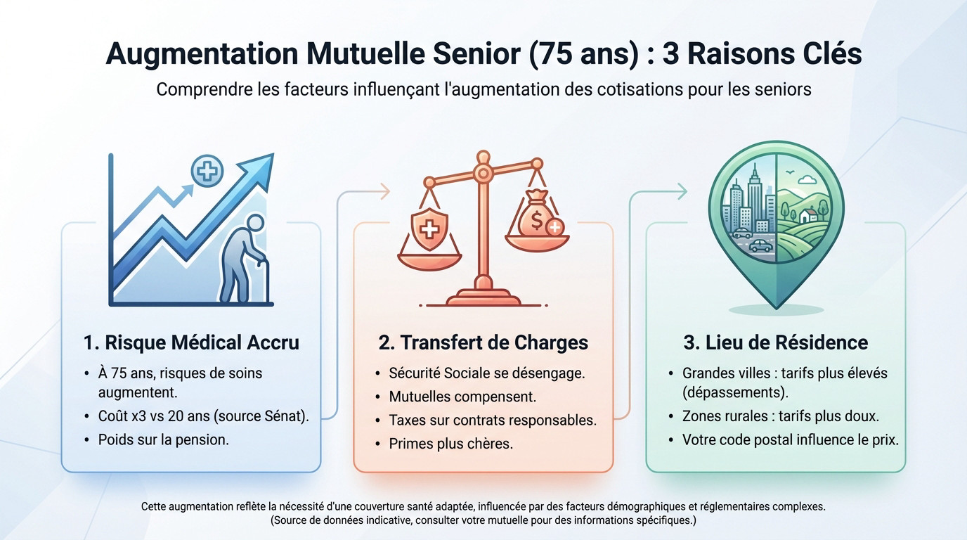 Graphique expliquant les raisons de la hausse des tarifs de mutuelle pour les seniors de 75 ans