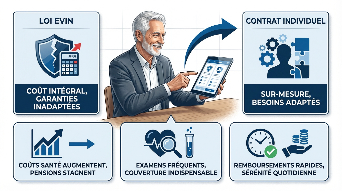 Un senior souriant préparant sa retraite avec une mutuelle adaptée