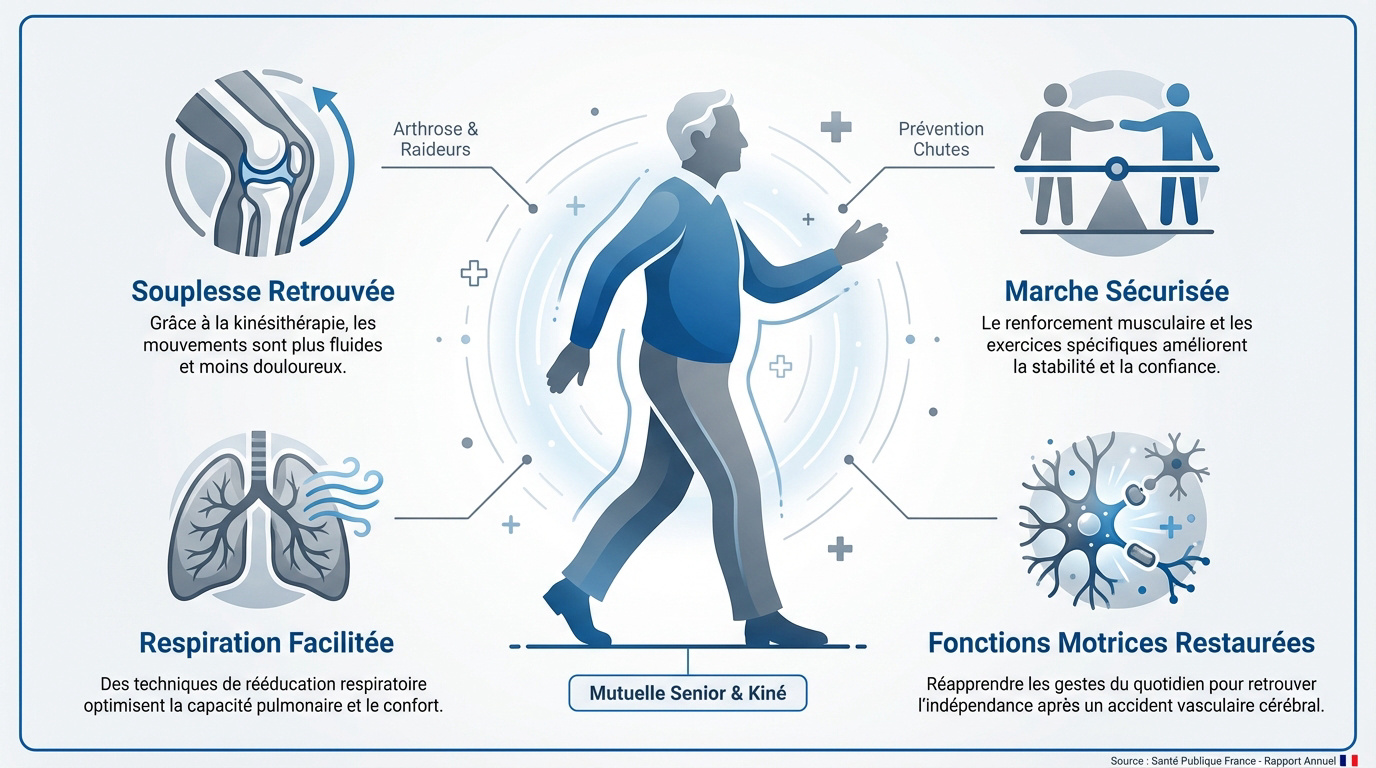 Séance de kinésithérapie pour senior favorisant la mobilité et l'équilibre