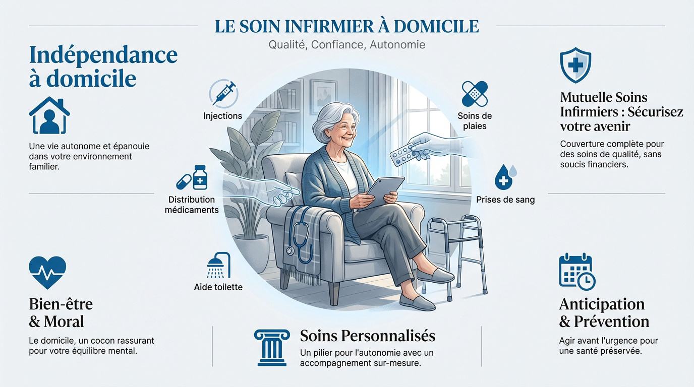 Infirmière prodiguant des soins à domicile à une personne senior pour maintenir son autonomie