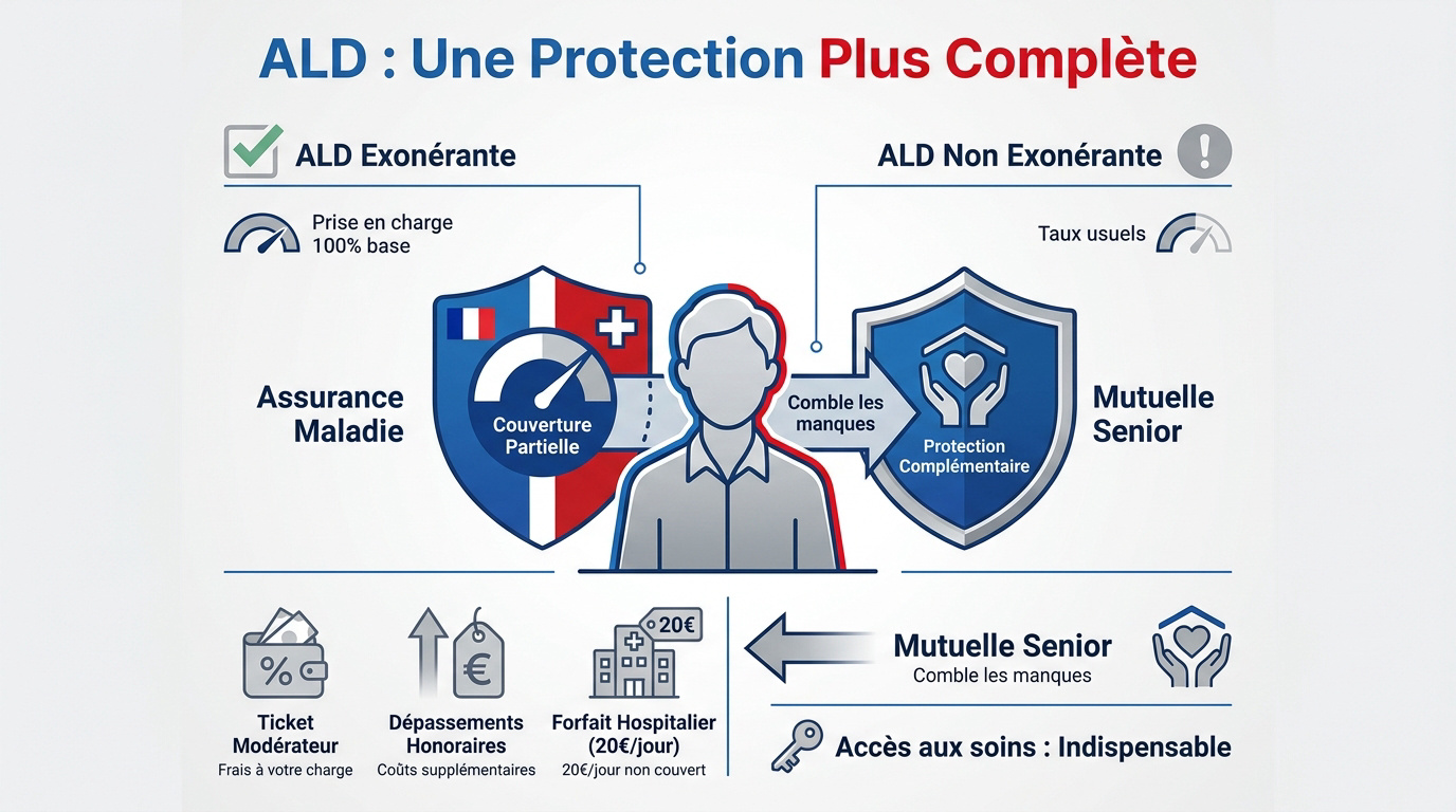 Infographie expliquant la protection mutuelle pour les seniors en ALD