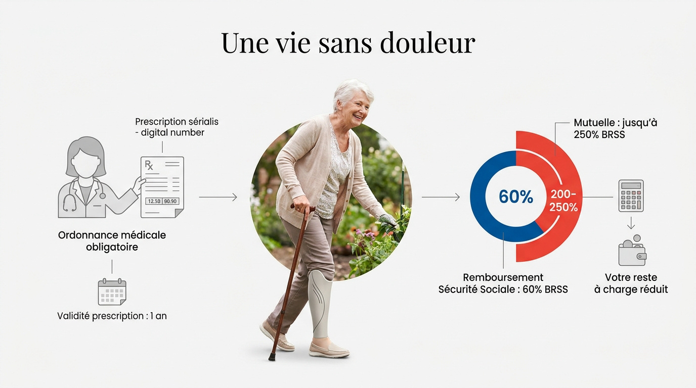 Infographie sur les étapes de récupération et les mécanismes de remboursement des prothèses orthopédiques
