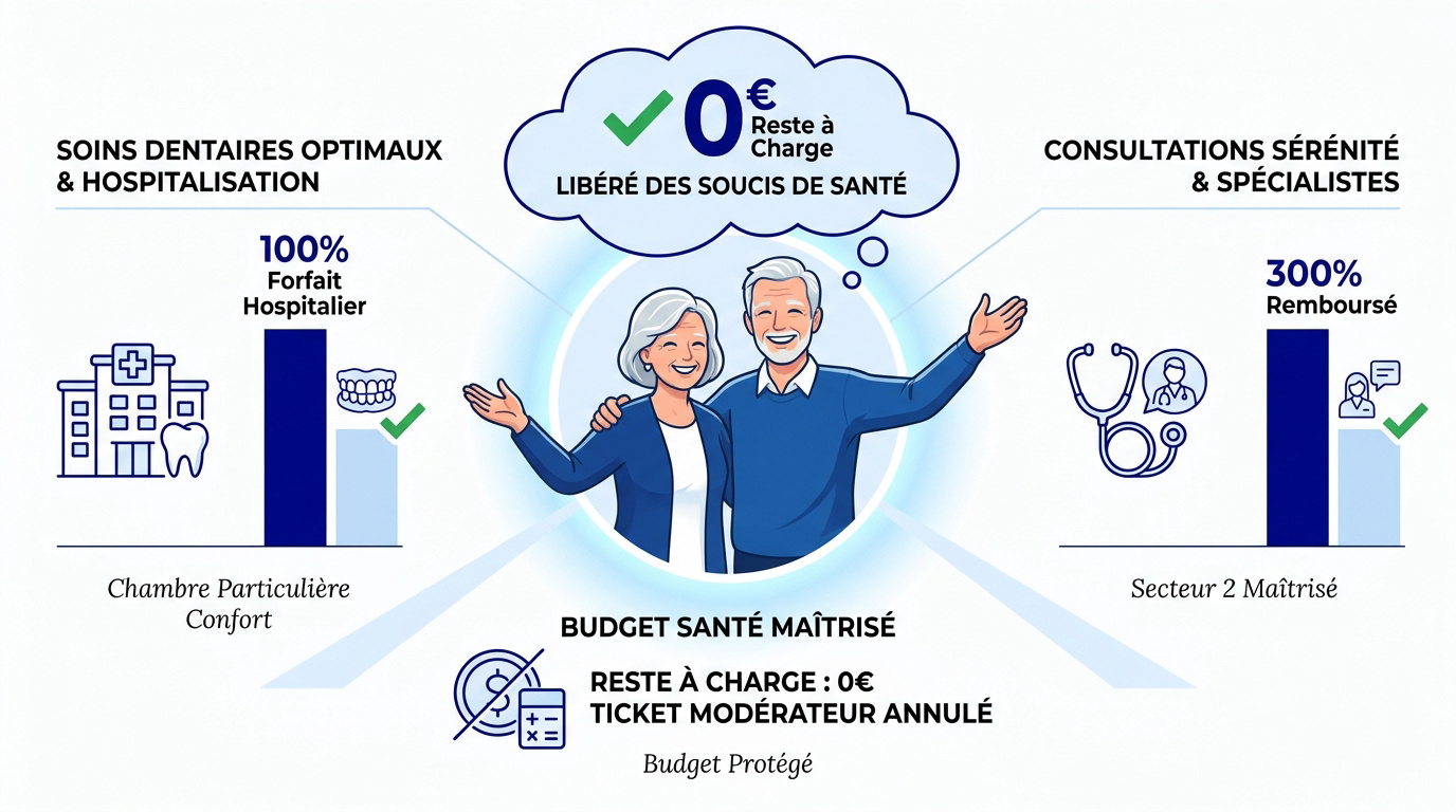 Senior souriant et serein face à ses remboursements de santé