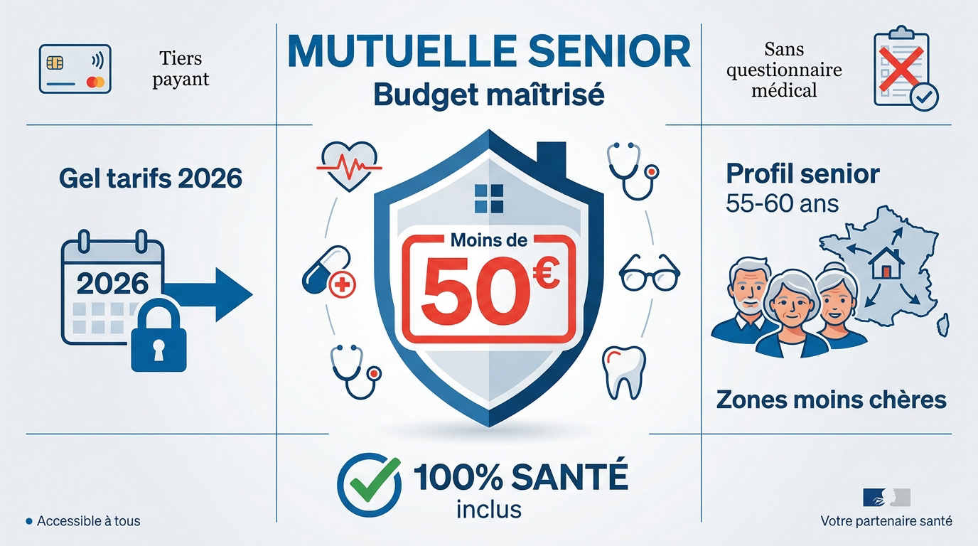 Senior souriant gérant son budget santé avec une mutuelle abordable