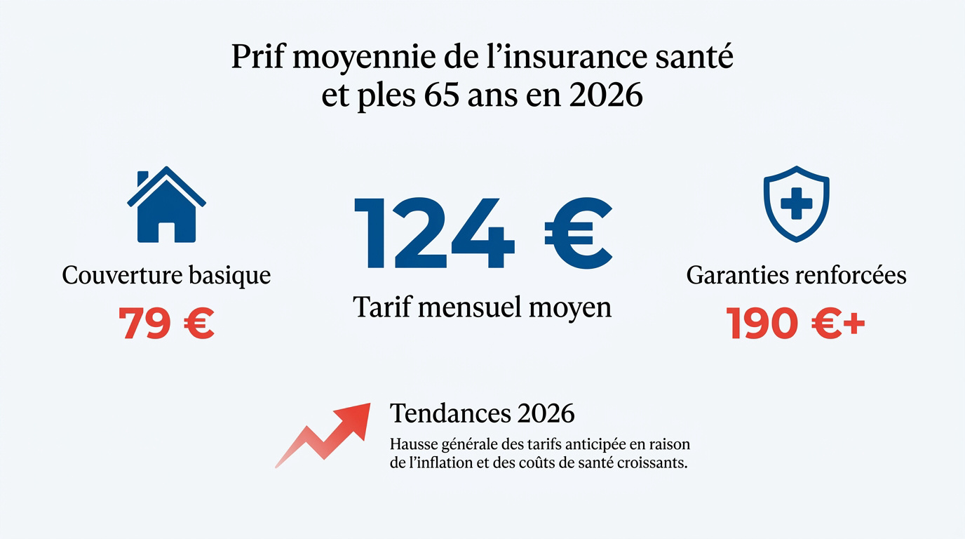 Graphique des tarifs moyens des mutuelles pour seniors en 2026