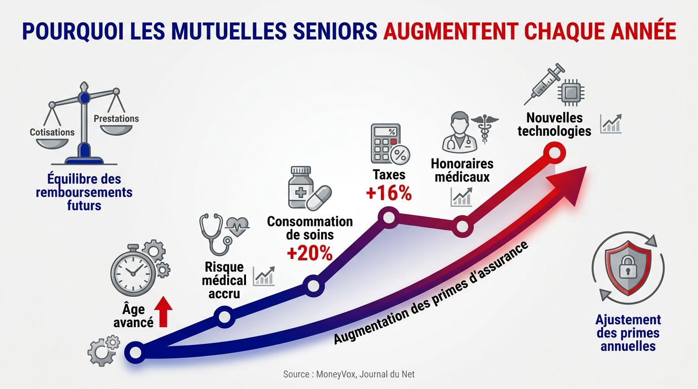 Graphique illustrant la hausse des tarifs de mutuelle santé pour les seniors selon l'âge