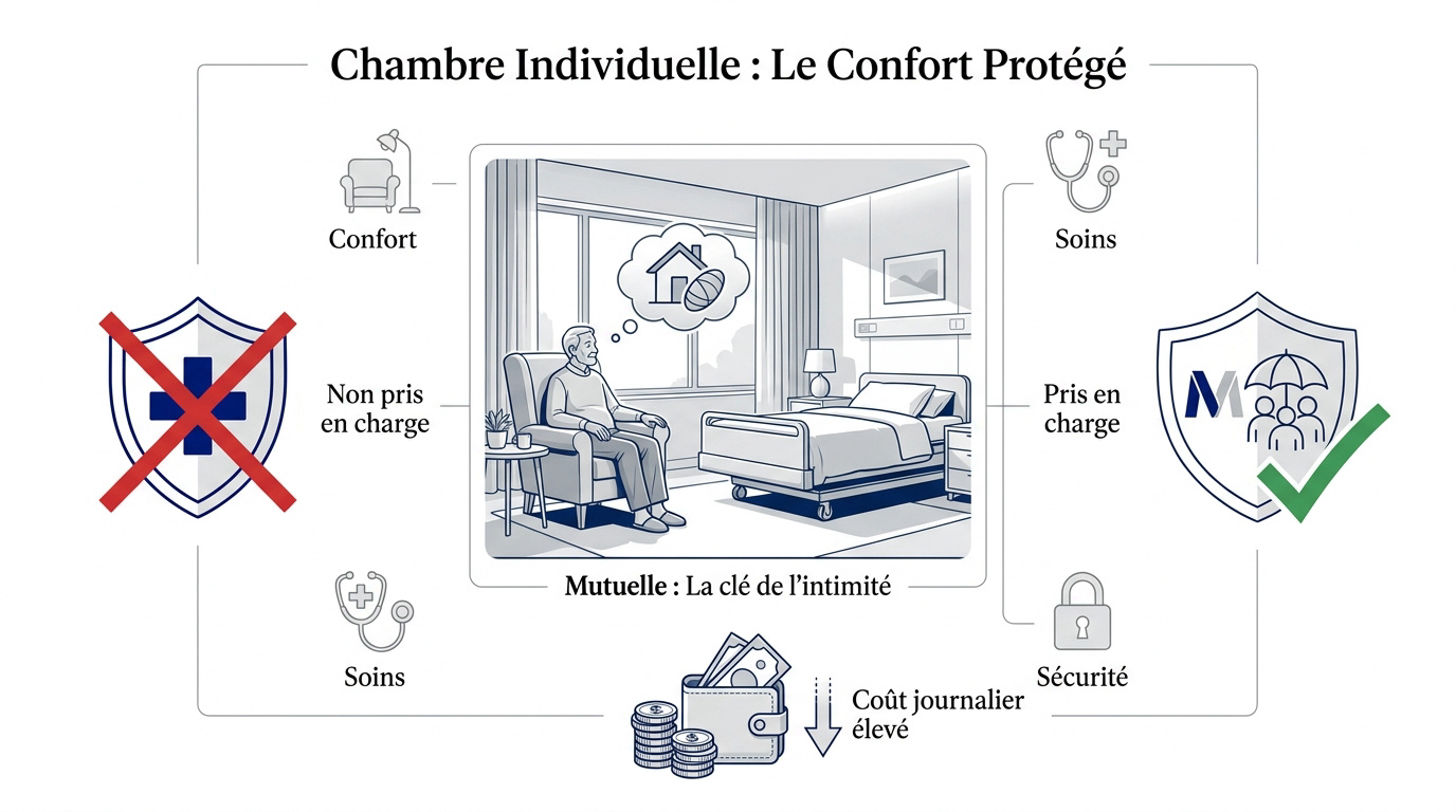 Chambre d'hôpital individuelle confortable pour senior