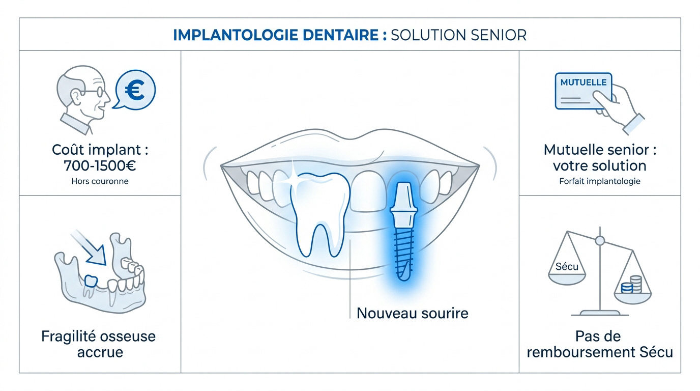 Chirurgien-dentiste expliquant la pose d'un implant dentaire à un patient senior