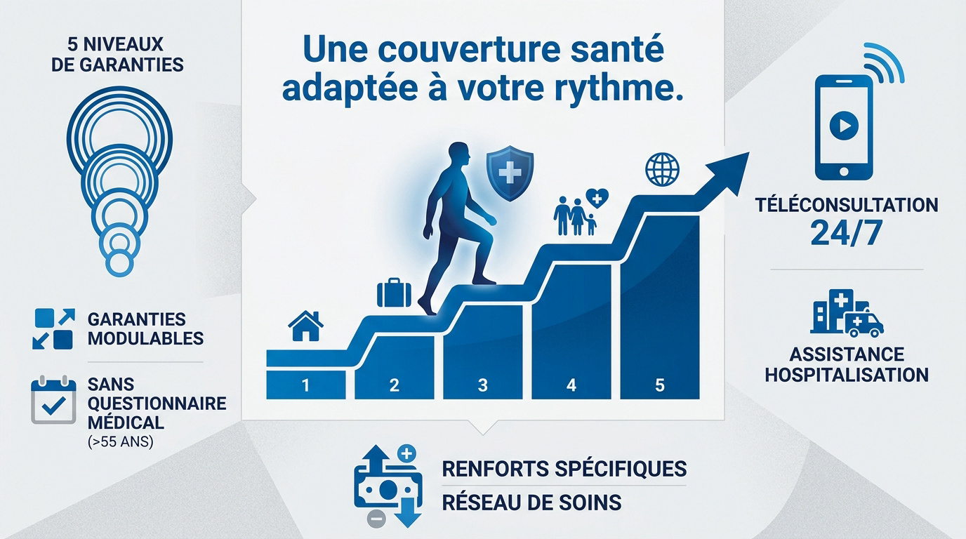 Une senior souriante consultant sa tablette pour gérer sa couverture santé modulable